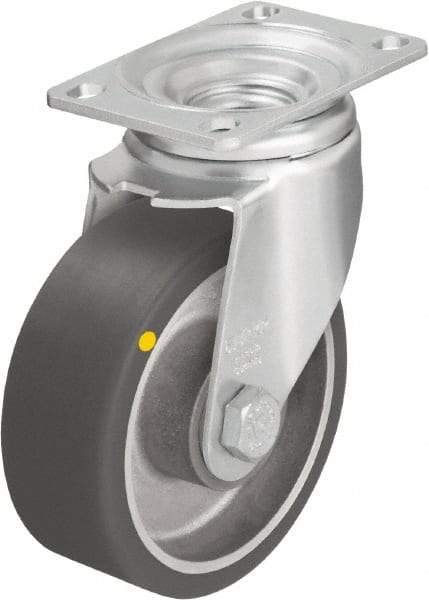 Blickle - 4" Diam x 1-9/16" Wide x 5-1/8" OAH Top Plate Mount Swivel Caster - Polyurethane-Elastomer Blickle Softhane, 400 Lb Capacity, Ball Bearing, 3-5/8 x 2-1/2" Plate - Exact Tool & Supply