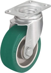 Blickle - 5" Diam x 1-9/16" Wide x 6-1/8" OAH Top Plate Mount Swivel Caster - Polyurethane-Elastomer Blickle Softhane, 400 Lb Capacity, Ball Bearing, 3-5/8 x 2-1/2" Plate - Exact Tool & Supply