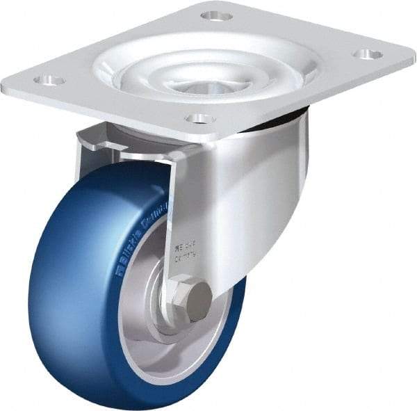 Blickle - 4" Diam x 1-37/64" Wide x 5-7/64" OAH Top Plate Mount Swivel Caster - Polyurethane-Elastomer Blickle Besthane, 660 Lb Capacity, Ball Bearing, 5-1/2 x 4-3/8" Plate - Exact Tool & Supply