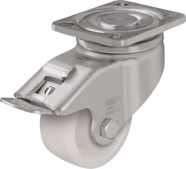 Blickle - 3" Diam x 1-29/64" Wide x 4-23/32" OAH Top Plate Mount Swivel Caster with Brake - Impact-Resistant Nylon, 770 Lb Capacity, Ball Bearing, 3-15/16 x 3-3/8" Plate - Exact Tool & Supply