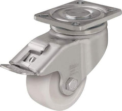 Blickle - 3" Diam x 1-29/64" Wide x 4-23/32" OAH Top Plate Mount Swivel Caster with Brake - Impact-Resistant Nylon, 770 Lb Capacity, Plain Bore Bearing, 3-15/16 x 3-3/8" Plate - Exact Tool & Supply