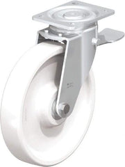 Blickle - 10" Diam x 1-31/32" Wide x 11-39/64" OAH Top Plate Mount Swivel Caster with Brake - Impact-Resistant Nylon, 1,980 Lb Capacity, Ball Bearing, 5-1/2 x 4-3/8" Plate - Exact Tool & Supply
