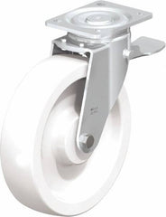 Blickle - 10" Diam x 2-9/16" Wide x 11-39/64" OAH Top Plate Mount Swivel Caster with Brake - Impact-Resistant Nylon, 1,980 Lb Capacity, Plain Bore Bearing, 5-1/2 x 4-3/8" Plate - Exact Tool & Supply