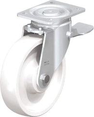 Blickle - 8" Diam x 1-31/32" Wide x 9-41/64" OAH Top Plate Mount Swivel Caster with Brake - Impact-Resistant Nylon, 1,980 Lb Capacity, Ball Bearing, 5-1/2 x 4-3/8" Plate - Exact Tool & Supply