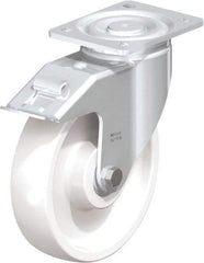 Blickle - 8" Diam x 1-31/32" Wide x 9-41/64" OAH Top Plate Mount Swivel Caster with Brake - Impact-Resistant Nylon, 1,980 Lb Capacity, Ball Bearing, 5-1/2 x 4-3/8" Plate - Exact Tool & Supply