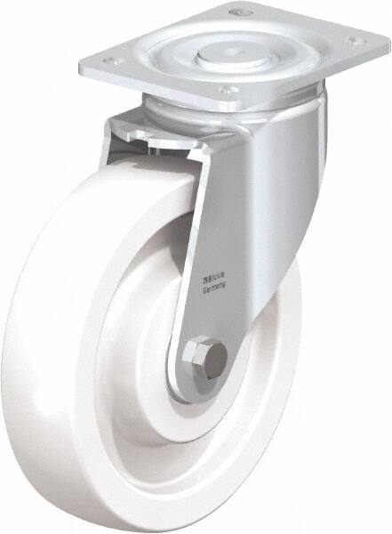 Blickle - 8" Diam x 1-31/32" Wide x 9-41/64" OAH Top Plate Mount Swivel Caster - Impact-Resistant Nylon, 1,980 Lb Capacity, Ball Bearing, 5-1/2 x 4-3/8" Plate - Exact Tool & Supply
