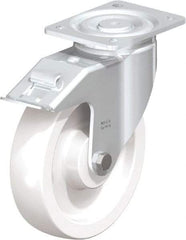 Blickle - 8" Diam x 1-31/32" Wide x 9-41/64" OAH Top Plate Mount Swivel Caster with Brake - Impact-Resistant Nylon, 1,980 Lb Capacity, Plain Bore Bearing, 5-1/2 x 4-3/8" Plate - Exact Tool & Supply