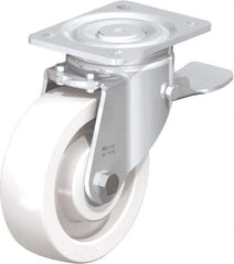 Blickle - 6-1/2" Diam x 1-31/32" Wide x 7-3/4" OAH Top Plate Mount Swivel Caster with Brake - Impact-Resistant Nylon, 1,870 Lb Capacity, Ball Bearing, 5-1/2 x 4-3/8" Plate - Exact Tool & Supply