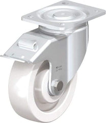 Blickle - 6-1/2" Diam x 1-31/32" Wide x 7-3/4" OAH Top Plate Mount Swivel Caster with Brake - Impact-Resistant Nylon, 1,870 Lb Capacity, Ball Bearing, 5-1/2 x 4-3/8" Plate - Exact Tool & Supply