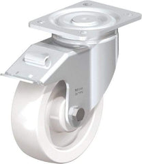 Blickle - 6-1/2" Diam x 1-31/32" Wide x 7-3/4" OAH Top Plate Mount Swivel Caster with Brake - Impact-Resistant Nylon, 1,870 Lb Capacity, Plain Bore Bearing, 5-1/2 x 4-3/8" Plate - Exact Tool & Supply