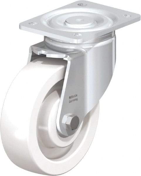 Blickle - 6-1/2" Diam x 1-31/32" Wide x 7-3/4" OAH Top Plate Mount Swivel Caster - Impact-Resistant Nylon, 1,870 Lb Capacity, Ball Bearing, 5-1/2 x 4-3/8" Plate - Exact Tool & Supply