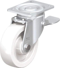Blickle - 6-1/2" Diam x 1-31/32" Wide x 7-3/4" OAH Top Plate Mount Swivel Caster with Brake - Impact-Resistant Nylon, 1,870 Lb Capacity, Plain Bore Bearing, 5-1/2 x 4-3/8" Plate - Exact Tool & Supply