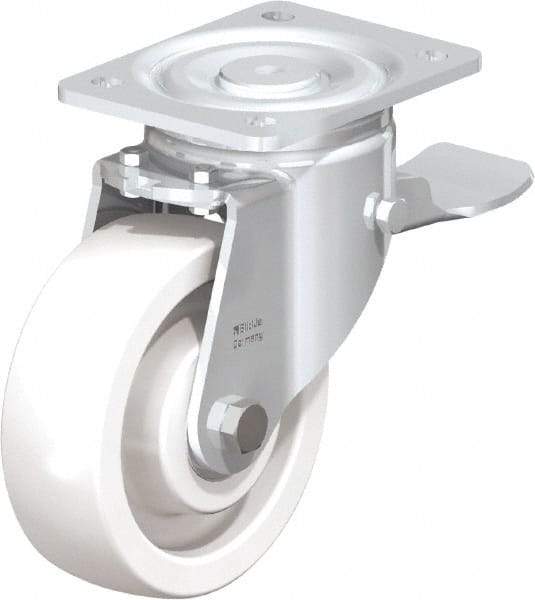 Blickle - 6" Diam x 1-31/32" Wide x 7-3/4" OAH Top Plate Mount Swivel Caster with Brake - Impact-Resistant Nylon, 1,760 Lb Capacity, Ball Bearing, 5-1/2 x 4-3/8" Plate - Exact Tool & Supply