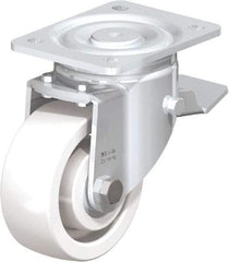 Blickle - 5" Diam x 1-31/32" Wide x 6-11/16" OAH Top Plate Mount Swivel Caster with Brake - Impact-Resistant Nylon, 1,650 Lb Capacity, Ball Bearing, 5-1/2 x 4-3/8" Plate - Exact Tool & Supply