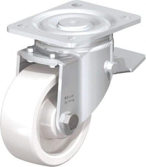 Blickle - 5" Diam x 1-31/32" Wide x 6-11/16" OAH Top Plate Mount Swivel Caster with Brake - Impact-Resistant Nylon, 1,650 Lb Capacity, Plain Bore Bearing, 5-1/2 x 4-3/8" Plate - Exact Tool & Supply