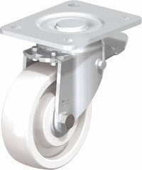 Blickle - 5" Diam x 1-29/64" Wide x 6-1/2" OAH Top Plate Mount Swivel Caster with Brake - Impact-Resistant Nylon, 1,540 Lb Capacity, Ball Bearing, 5-1/2 x 4-3/8" Plate - Exact Tool & Supply