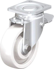 Blickle - 5" Diam x 1-29/64" Wide x 6-1/2" OAH Top Plate Mount Swivel Caster with Brake - Impact-Resistant Nylon, 1,540 Lb Capacity, Ball Bearing, 3-15/16 x 3-3/8" Plate - Exact Tool & Supply