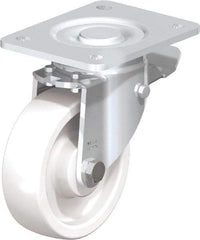 Blickle - 5" Diam x 1-29/64" Wide x 6-1/2" OAH Top Plate Mount Swivel Caster with Brake - Impact-Resistant Nylon, 1,540 Lb Capacity, Plain Bore Bearing, 5-1/2 x 4-3/8" Plate - Exact Tool & Supply