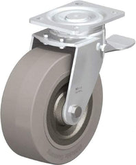 Blickle - 8" Diam x 3-9/64" Wide x 9-41/64" OAH Top Plate Mount Swivel Caster with Brake - Solid Rubber, 1,870 Lb Capacity, Ball Bearing, 5-1/2 x 4-3/8" Plate - Exact Tool & Supply