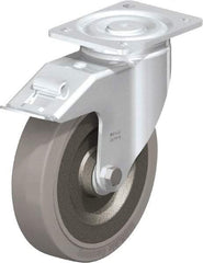 Blickle - 8" Diam x 1-31/32" Wide x 9-41/64" OAH Top Plate Mount Swivel Caster with Brake - Solid Rubber, 1,320 Lb Capacity, Ball Bearing, 5-1/2 x 4-3/8" Plate - Exact Tool & Supply