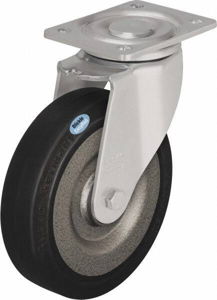 Blickle - 8" Diam x 1-31/32" Wide x 9-41/64" OAH Top Plate Mount Swivel Caster - Solid Rubber, 1,320 Lb Capacity, Ball Bearing, 5-1/2 x 4-3/8" Plate - Exact Tool & Supply