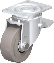 Blickle - 5" Diam x 1-31/32" Wide x 6-11/16" OAH Top Plate Mount Swivel Caster with Brake - Solid Rubber, 704 Lb Capacity, Ball Bearing, 5-1/2 x 4-3/8" Plate - Exact Tool & Supply