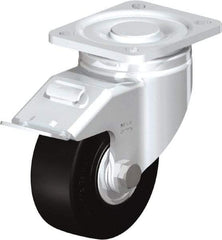 Blickle - 4" Diam x 1-49/64" Wide x 5-33/64" OAH Top Plate Mount Swivel Caster with Brake - Solid Rubber, 594 Lb Capacity, Ball Bearing, 3-15/16 x 3-3/8" Plate - Exact Tool & Supply
