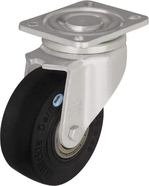 Blickle - 5" Diam x 1-31/32" Wide x 6-11/16" OAH Top Plate Mount Swivel Caster - Solid Rubber, 704 Lb Capacity, Ball Bearing, 5-1/2 x 4-3/8" Plate - Exact Tool & Supply