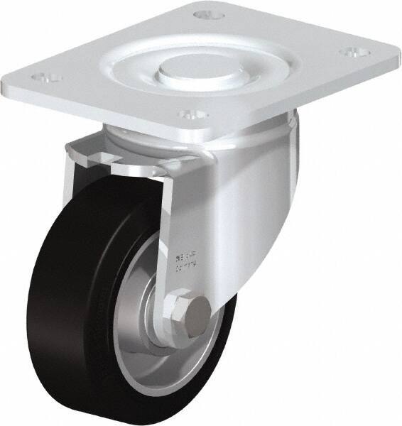 Blickle - 4" Diam x 1-9/16" Wide x 5-33/64" OAH Top Plate Mount Swivel Caster - Solid Rubber, 440 Lb Capacity, Ball Bearing, 5-1/2 x 4-3/8" Plate - Exact Tool & Supply