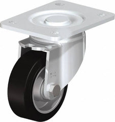Blickle - 4" Diam x 1-9/16" Wide x 5-33/64" OAH Top Plate Mount Swivel Caster - Solid Rubber, 440 Lb Capacity, Ball Bearing, 5-1/2 x 4-3/8" Plate - Exact Tool & Supply