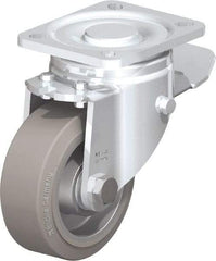 Blickle - 4" Diam x 1-9/16" Wide x 5-33/64" OAH Top Plate Mount Swivel Caster with Brake - Solid Rubber, 440 Lb Capacity, Ball Bearing, 3-15/16 x 3-3/8" Plate - Exact Tool & Supply