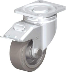 Blickle - 4" Diam x 1-9/16" Wide x 5-33/64" OAH Top Plate Mount Swivel Caster with Brake - Solid Rubber, 440 Lb Capacity, Ball Bearing, 3-15/16 x 3-3/8" Plate - Exact Tool & Supply
