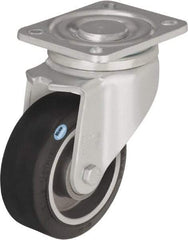 Blickle - 4" Diam x 1-9/16" Wide x 5-33/64" OAH Top Plate Mount Swivel Caster - Solid Rubber, 440 Lb Capacity, Ball Bearing, 3-15/16 x 3-3/8" Plate - Exact Tool & Supply