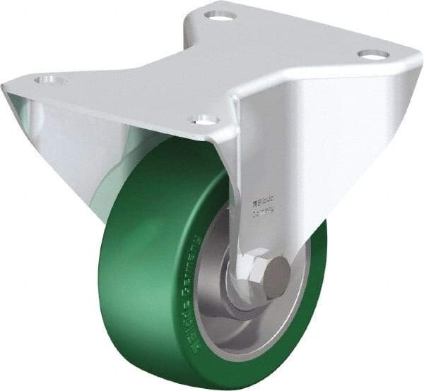 Blickle - 4" Diam x 1-9/16" Wide x 5-7/64" OAH Top Plate Mount Rigid Caster - Polyurethane-Elastomer Blickle Softhane, 660 Lb Capacity, Ball Bearing, 5-1/2 x 4-3/8" Plate - Exact Tool & Supply