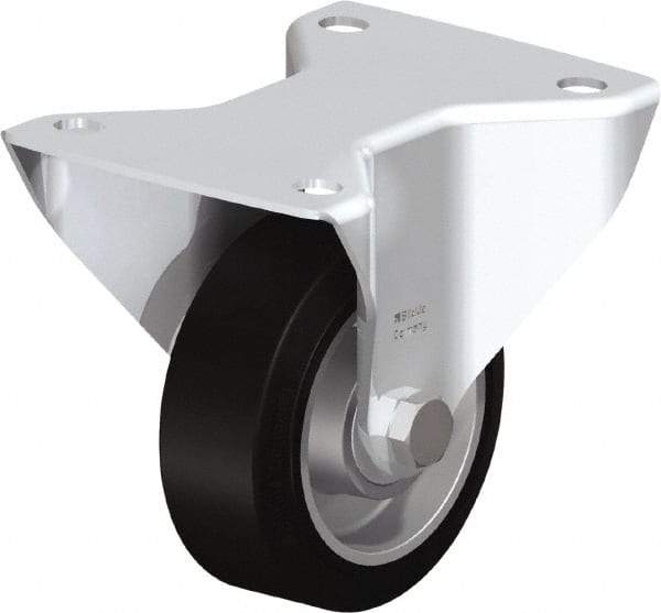 Blickle - 4" Diam x 1-9/16" Wide x 5-7/64" OAH Top Plate Mount Rigid Caster - Solid Rubber, 440 Lb Capacity, Ball Bearing, 5-1/2 x 4-3/8" Plate - Exact Tool & Supply