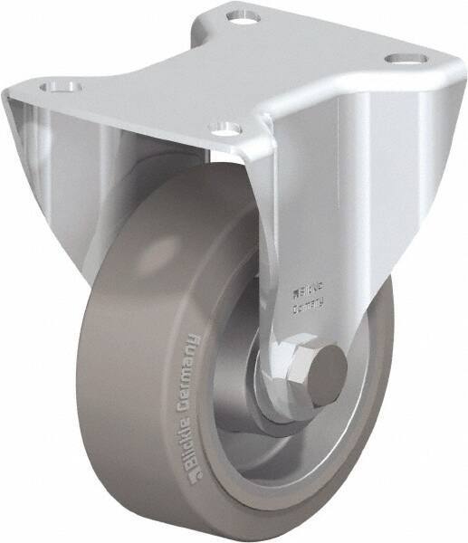 Blickle - 4" Diam x 1-9/16" Wide x 5-7/64" OAH Top Plate Mount Rigid Caster - Solid Rubber, 440 Lb Capacity, Ball Bearing, 3-15/16 x 3-3/8" Plate - Exact Tool & Supply