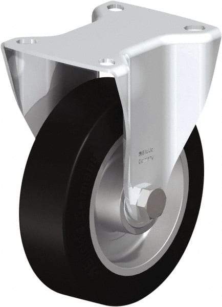 Blickle - 5" Diam x 1-9/16" Wide x 6-3/32" OAH Top Plate Mount Rigid Caster - Solid Rubber, 550 Lb Capacity, Ball Bearing, 3-15/16 x 3-3/8" Plate - Exact Tool & Supply