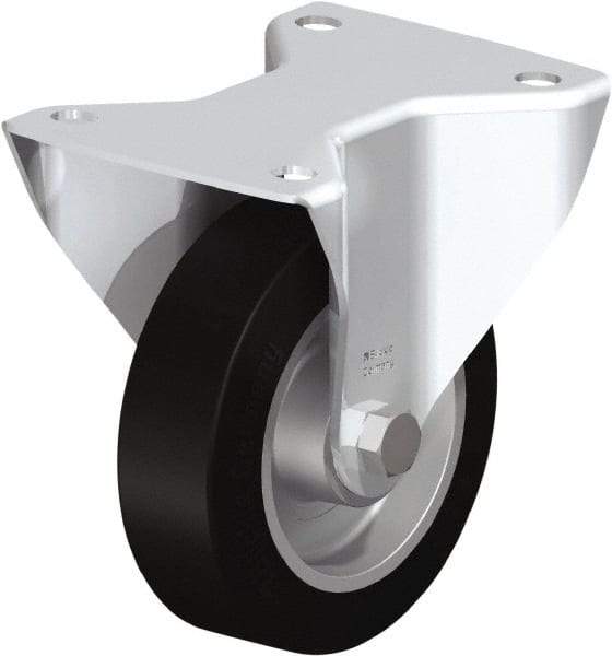 Blickle - 5" Diam x 1-9/16" Wide x 6-3/32" OAH Top Plate Mount Rigid Caster - Solid Rubber, 550 Lb Capacity, Ball Bearing, 5-1/2 x 4-3/8" Plate - Exact Tool & Supply