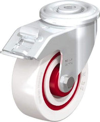 Blickle - 4" Diam x 1-3/8" Wide x 4-59/64" OAH Hollow Kingpin Mount Swivel Caster with Brake - Impact-Resistant Nylon, 330 Lb Capacity, Roller Bearing, Hollow Kingpin Stem - Exact Tool & Supply