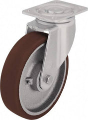 Blickle - 8" Diam x 1-31/32" Wide x 9-21/32" OAH Top Plate Mount Swivel Caster - Polyurethane-Elastomer Blickle Softhane, 1,760 Lb Capacity, Ball Bearing, 5-1/2 x 4-3/8" Plate - Exact Tool & Supply