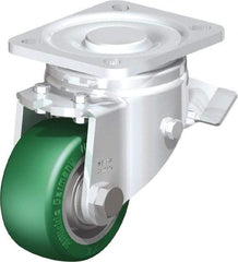 Blickle - 3" Diam x 1-9/16" Wide x 4-23/32" OAH Top Plate Mount Swivel Caster with Brake - Polyurethane-Elastomer Blickle Softhane, 506 Lb Capacity, Ball Bearing, 3-15/16 x 3-3/8" Plate - Exact Tool & Supply
