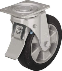 Blickle - 10" Diam x 2" Wide x 11-39/64" OAH Top Plate Mount Swivel Caster with Brake - Solid Rubber, 1,430 Lb Capacity, Ball Bearing, 5-1/2 x 4-3/8" Plate - Exact Tool & Supply