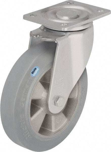 Blickle - 5" Diam x 2" Wide x 6-11/16" OAH Top Plate Mount Swivel Caster - Solid Rubber, 594 Lb Capacity, Ball Bearing, 5-1/2 x 4-3/8" Plate - Exact Tool & Supply