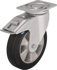 Blickle - 8" Diam x 2" Wide x 9-41/64" OAH Top Plate Mount Swivel Caster with Brake - Solid Rubber, 1,210 Lb Capacity, Ball Bearing, 5-1/2 x 4-3/8" Plate - Exact Tool & Supply