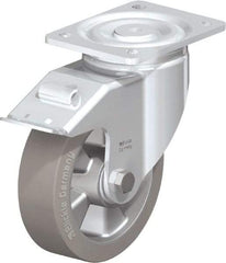 Blickle - 6-1/2" Diam x 2" Wide x 7-61/64" OAH Top Plate Mount Swivel Caster with Brake - Solid Rubber, 880 Lb Capacity, Ball Bearing, 5-1/2 x 4-3/8" Plate - Exact Tool & Supply