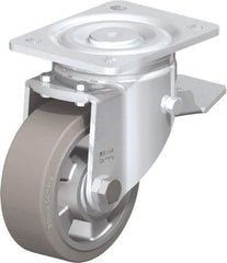 Blickle - 5" Diam x 2" Wide x 6-11/16" OAH Top Plate Mount Swivel Caster with Brake - Solid Rubber, 594 Lb Capacity, Ball Bearing, 5-1/2 x 4-3/8" Plate - Exact Tool & Supply
