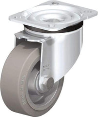 Blickle - 4" Diam x 1-37/64" Wide x 5-7/64" OAH Top Plate Mount Swivel Caster - Solid Rubber, 440 Lb Capacity, Ball Bearing, 3-15/16 x 3-3/8" Plate - Exact Tool & Supply