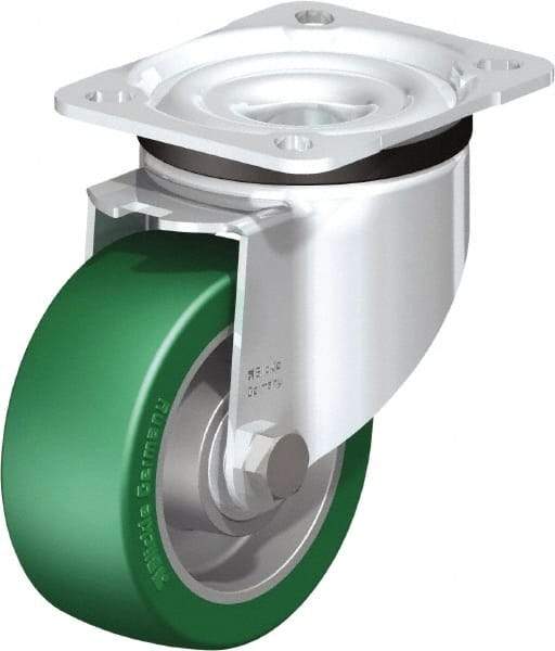 Blickle - 4" Diam x 1-37/64" Wide x 5-7/64" OAH Top Plate Mount Swivel Caster - Polyurethane-Elastomer Blickle Softhane, 660 Lb Capacity, Ball Bearing, 3-15/16 x 3-3/8" Plate - Exact Tool & Supply