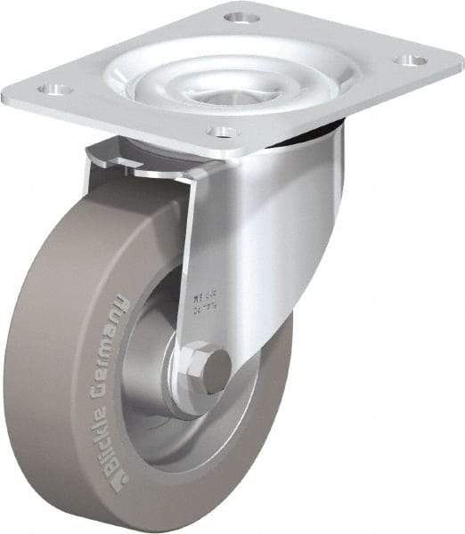 Blickle - 5" Diam x 1-37/64" Wide x 6-7/64" OAH Top Plate Mount Swivel Caster - Solid Rubber, 550 Lb Capacity, Ball Bearing, 5-1/2 x 4-3/8" Plate - Exact Tool & Supply