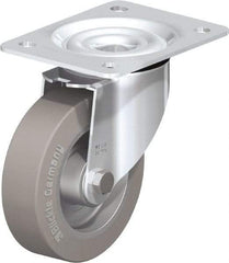 Blickle - 5" Diam x 1-37/64" Wide x 6-7/64" OAH Top Plate Mount Swivel Caster - Solid Rubber, 550 Lb Capacity, Ball Bearing, 5-1/2 x 4-3/8" Plate - Exact Tool & Supply